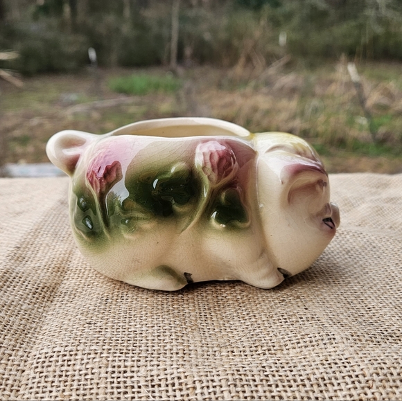 Floral Ceramic Pig Planter Old Vintage Shawnee or American Bisque Lucky Clover - Picture 11 of 14